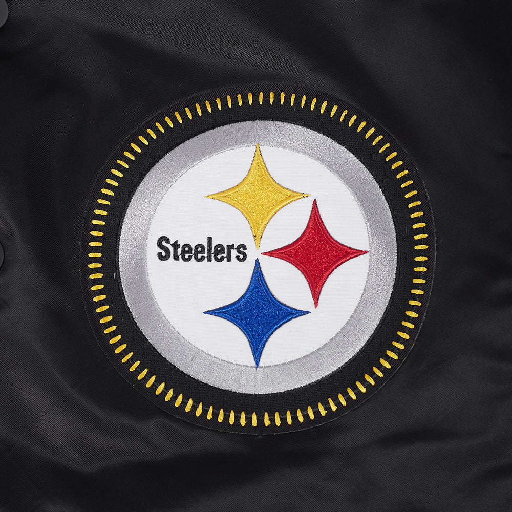 NFL PITTSBURGH STEELERS DIY PICK STITCH MEN'S RIB SATIN JACKET (BLACK)
