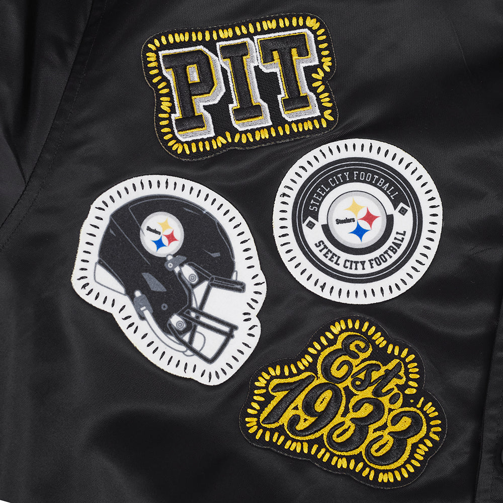NFL PITTSBURGH STEELERS DIY PICK STITCH MEN'S RIB SATIN JACKET (BLACK)