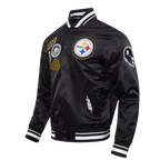 NFL PITTSBURGH STEELERS DIY PICK STITCH MEN'S RIB SATIN JACKET (BLACK)