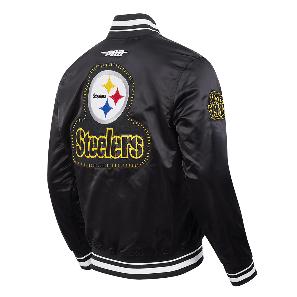 NFL PITTSBURGH STEELERS DIY PICK STITCH MEN'S RIB SATIN JACKET (BLACK)