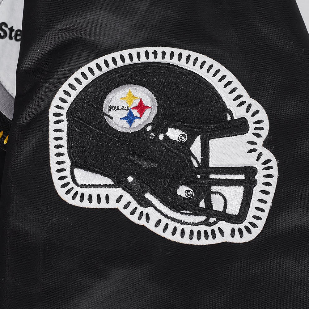 NFL PITTSBURGH STEELERS DIY PICK STITCH MEN'S RIB SATIN JACKET (BLACK)