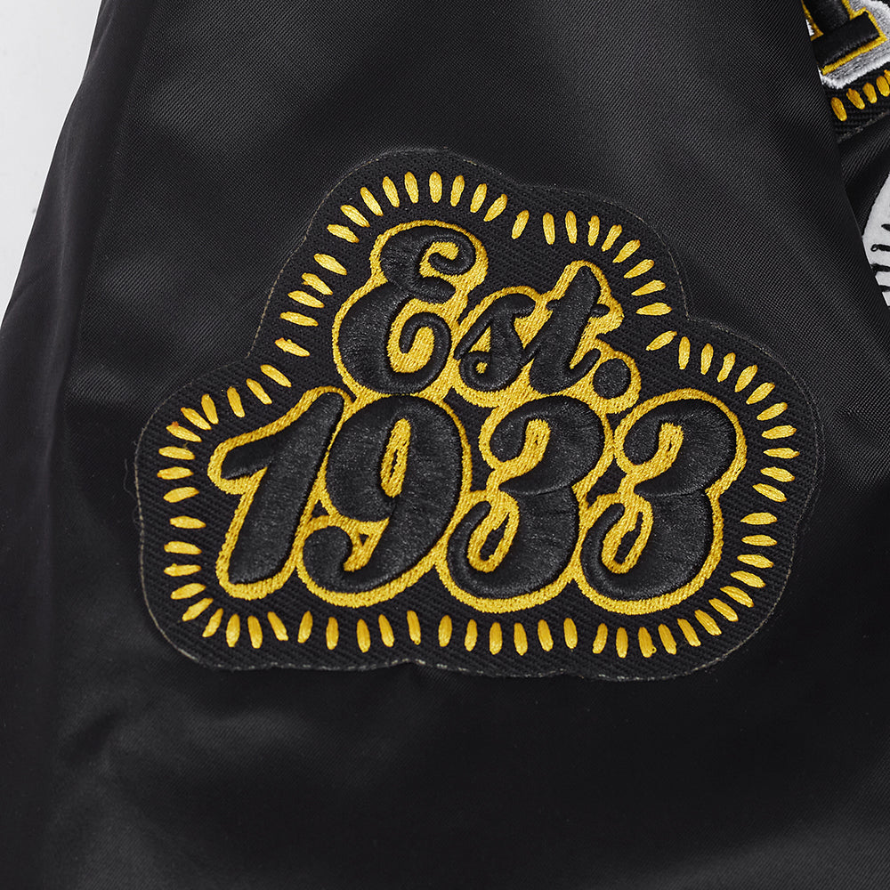 NFL PITTSBURGH STEELERS DIY PICK STITCH MEN'S RIB SATIN JACKET (BLACK)