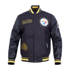 NFL PITTSBURGH STEELERS DIY PICK STITCH MEN'S VARSITY JACKET (BLACK/YELLOW)