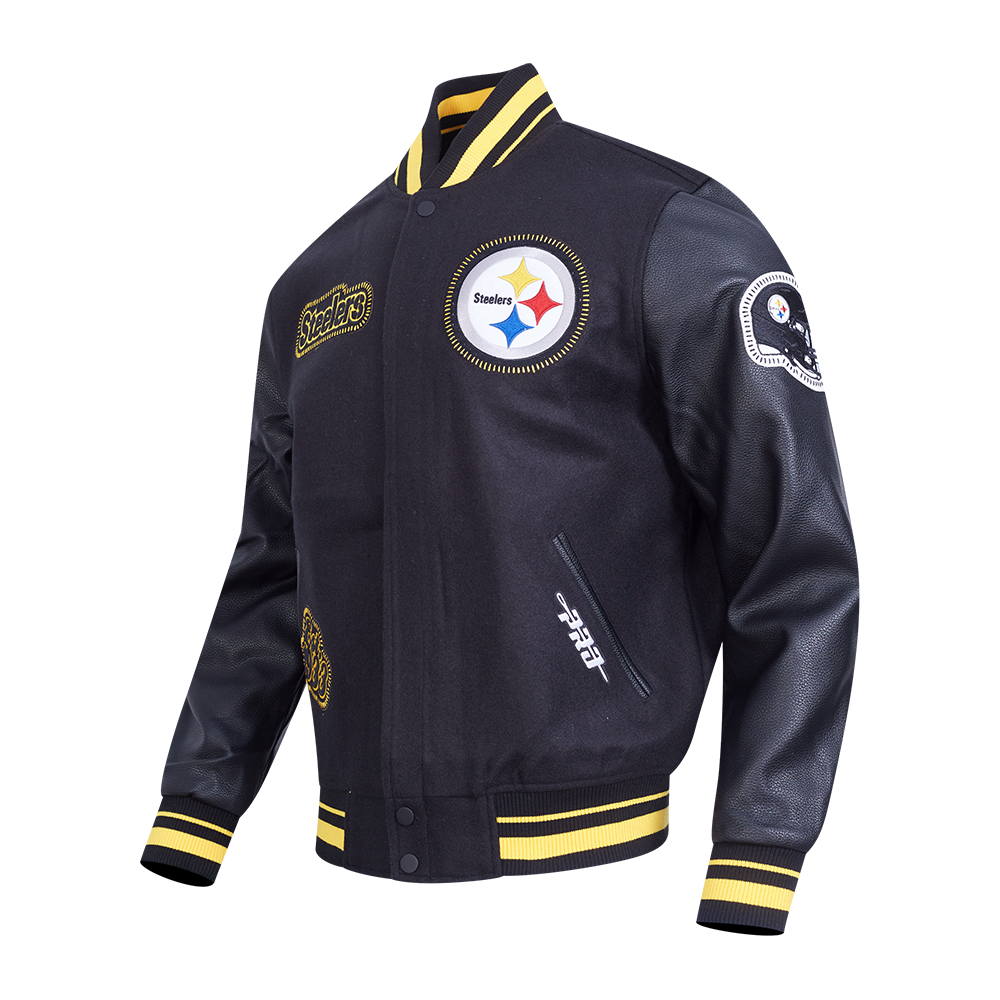 NFL PITTSBURGH STEELERS DIY PICK STITCH BLOUSON COLLÉGIAL POUR HOMME (NOIR/JAUNE)