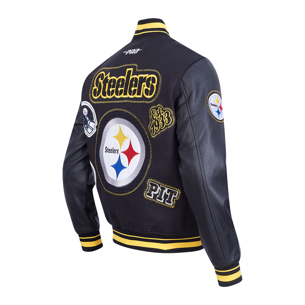 NFL PITTSBURGH STEELERS DIY PICK STITCH MEN'S VARSITY JACKET (BLACK/YELLOW)