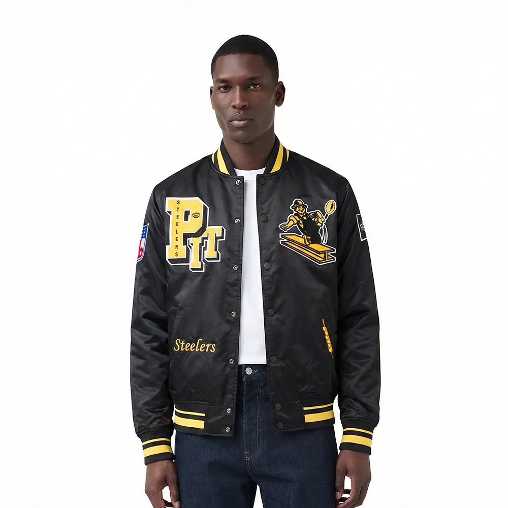 NFL PITTSBURGH STEELERS BEST OF MEN'S RIB SATIN JACKET (BLACK/YELLOW)