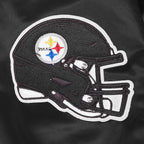 NFL PITTSBURGH STEELERS TEAM BADGE BLOUSON EN SATIN À BORDS CÔTELÉS POUR HOMME (NOIR/JAUNE)