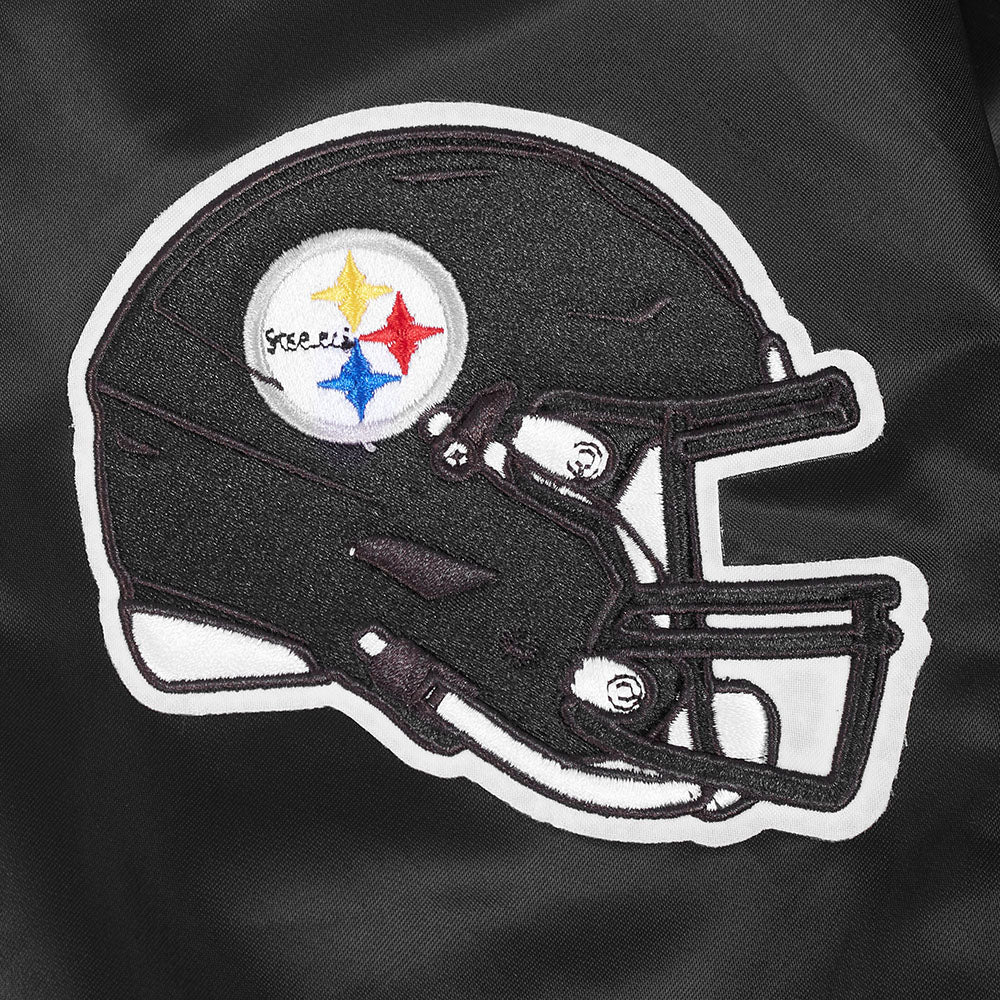 NFL PITTSBURGH STEELERS TEAM BADGE BLOUSON EN SATIN À BORDS CÔTELÉS POUR HOMME (NOIR/JAUNE)