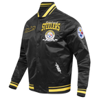 NFL PITTSBURGH STEELERS TEAM BADGE BLOUSON EN SATIN À BORDS CÔTELÉS POUR HOMME (NOIR/JAUNE)