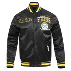 NFL PITTSBURGH STEELERS TEAM BADGE BLOUSON EN SATIN À BORDS CÔTELÉS POUR HOMME (NOIR/JAUNE)