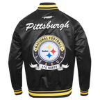 NFL PITTSBURGH STEELERS TEAM BADGE BLOUSON EN SATIN À BORDS CÔTELÉS POUR HOMME (NOIR/JAUNE)