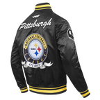 NFL PITTSBURGH STEELERS TEAM BADGE BLOUSON EN SATIN À BORDS CÔTELÉS POUR HOMME (NOIR/JAUNE)