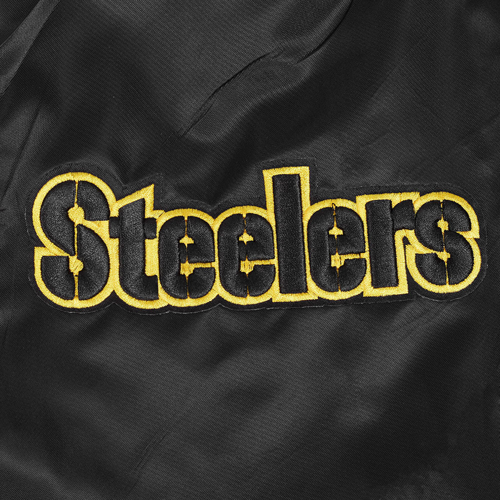 NFL PITTSBURGH STEELERS TEAM BADGE BLOUSON EN SATIN À BORDS CÔTELÉS POUR HOMME (NOIR/JAUNE)