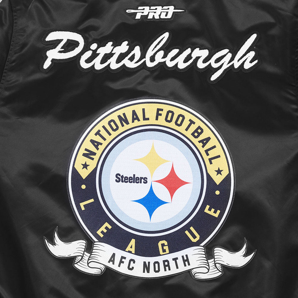NFL PITTSBURGH STEELERS TEAM BADGE BLOUSON EN SATIN À BORDS CÔTELÉS POUR HOMME (NOIR/JAUNE)