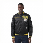 NFL PITTSBURGH STEELERS TEAM BADGE BLOUSON EN SATIN À BORDS CÔTELÉS POUR HOMME (NOIR/JAUNE)