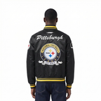 NFL PITTSBURGH STEELERS TEAM BADGE BLOUSON EN SATIN À BORDS CÔTELÉS POUR HOMME (NOIR/JAUNE)