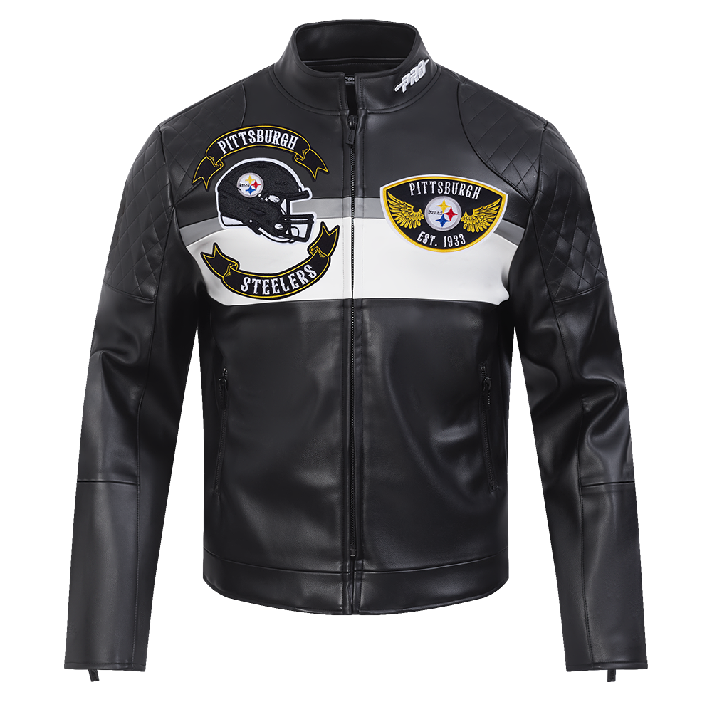 NFL PITTSBURGH STEELERS BORN FOR SPORT MEN'S MOTO JACKET (BLACK/WHITE)