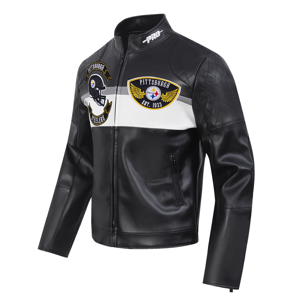 NFL PITTSBURGH STEELERS BORN FOR SPORT MEN'S MOTO JACKET (BLACK/WHITE)