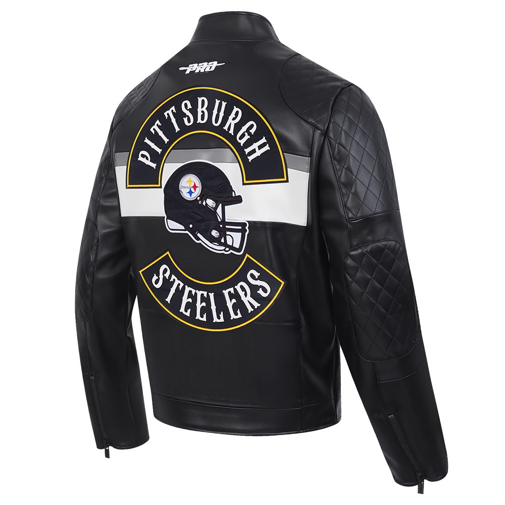 NFL PITTSBURGH STEELERS BORN FOR SPORT MEN'S MOTO JACKET (BLACK/WHITE)