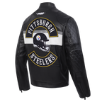 NFL PITTSBURGH STEELERS BORN FOR SPORT MEN'S MOTO JACKET (BLACK/WHITE)