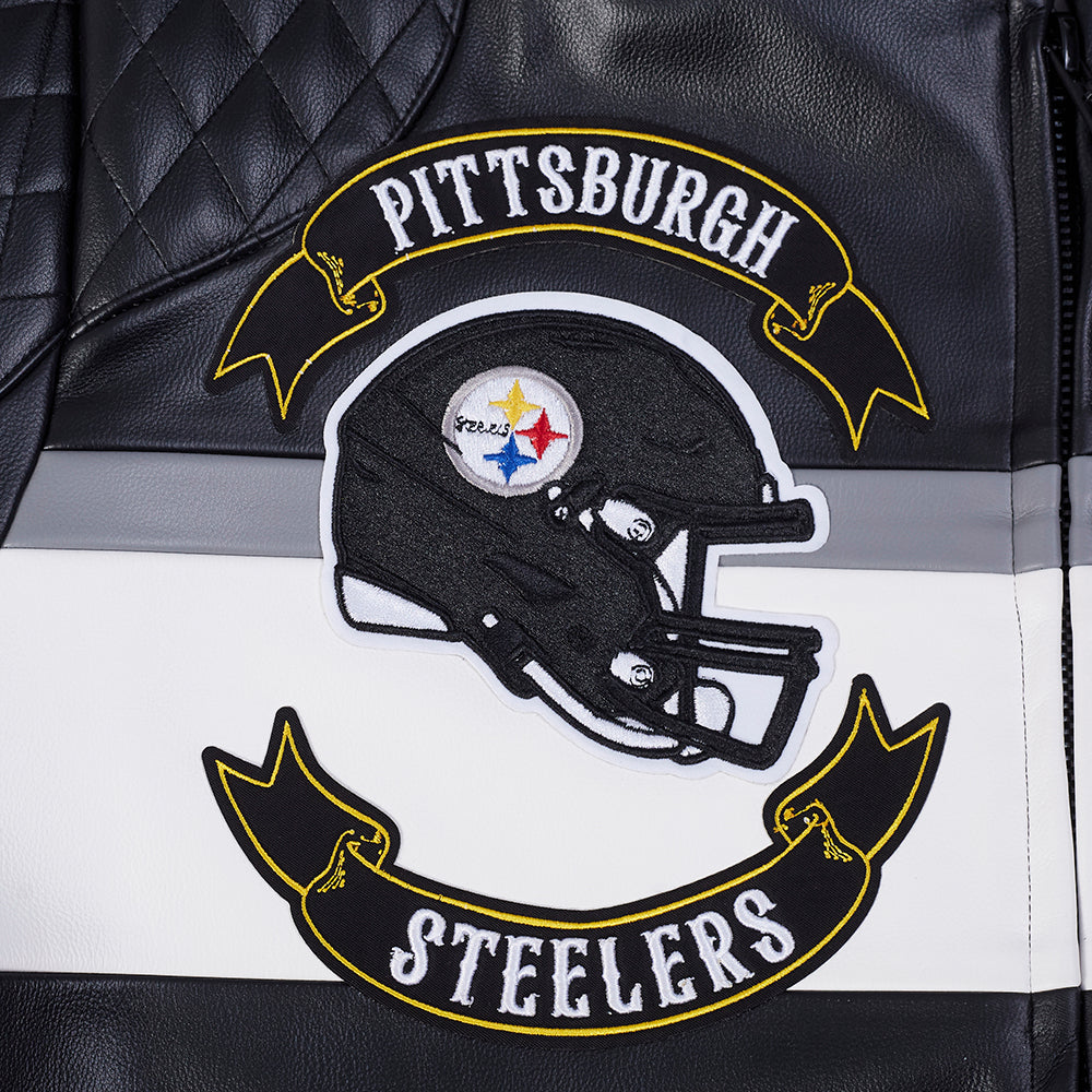 NFL PITTSBURGH STEELERS BORN FOR SPORT MEN'S MOTO JACKET (BLACK/WHITE)