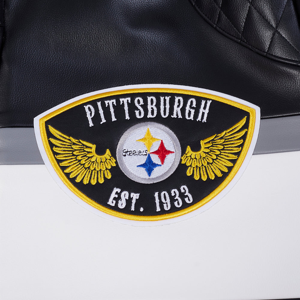 NFL PITTSBURGH STEELERS BORN FOR SPORT MEN'S MOTO JACKET (BLACK/WHITE)