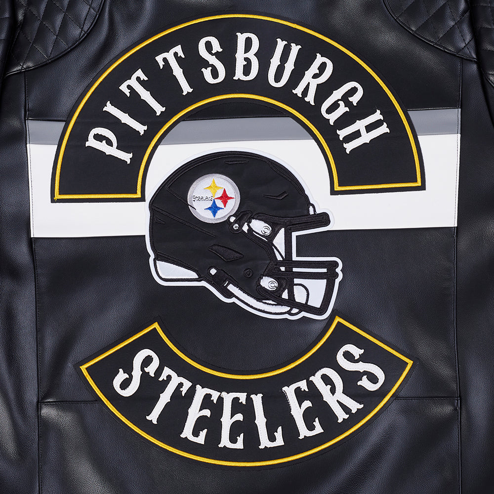 NFL PITTSBURGH STEELERS BORN FOR SPORT MEN'S MOTO JACKET (BLACK/WHITE)