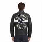 NFL PITTSBURGH STEELERS BORN FOR SPORT MEN'S MOTO JACKET (BLACK/WHITE)