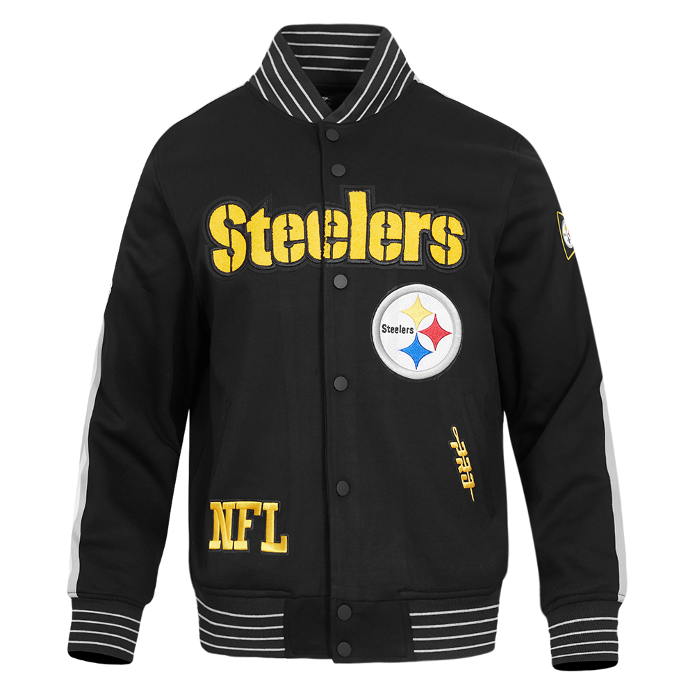NFL PITTSBURGH STEELERS BLOUSON PRO GAME DAY EN MAILLE DOUBLE POUR HOMME (NOIR/ARGENT/BLANC)