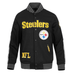 NFL PITTSBURGH STEELERS BLOUSON PRO GAME DAY EN MAILLE DOUBLE POUR HOMME (NOIR/ARGENT/BLANC)