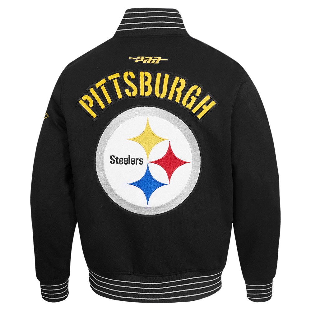 NFL PITTSBURGH STEELERS BLOUSON PRO GAME DAY EN MAILLE DOUBLE POUR HOMME (NOIR/ARGENT/BLANC)
