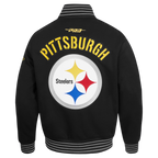NFL PITTSBURGH STEELERS BLOUSON PRO GAME DAY EN MAILLE DOUBLE POUR HOMME (NOIR/ARGENT/BLANC)