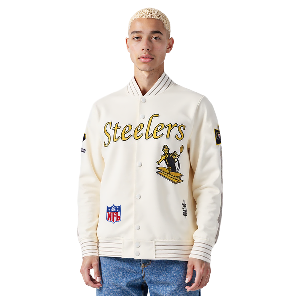 NFL PITTSBURGH STEELERS BLOUSON RÉTRO PRO GAME DAY (COQUILLE D'ŒUF/TAUPE/COQUILLE D'ŒUF)
