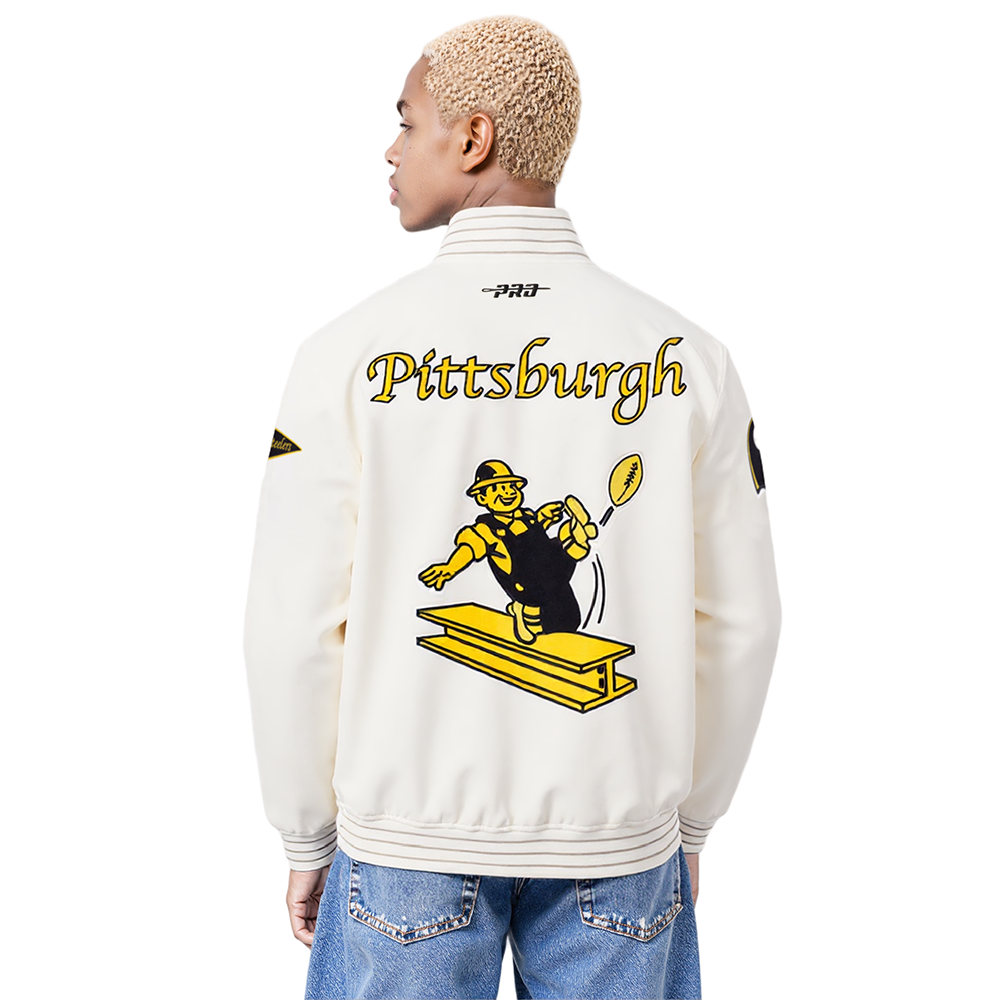 NFL PITTSBURGH STEELERS BLOUSON RÉTRO PRO GAME DAY (COQUILLE D'ŒUF/TAUPE/COQUILLE D'ŒUF)