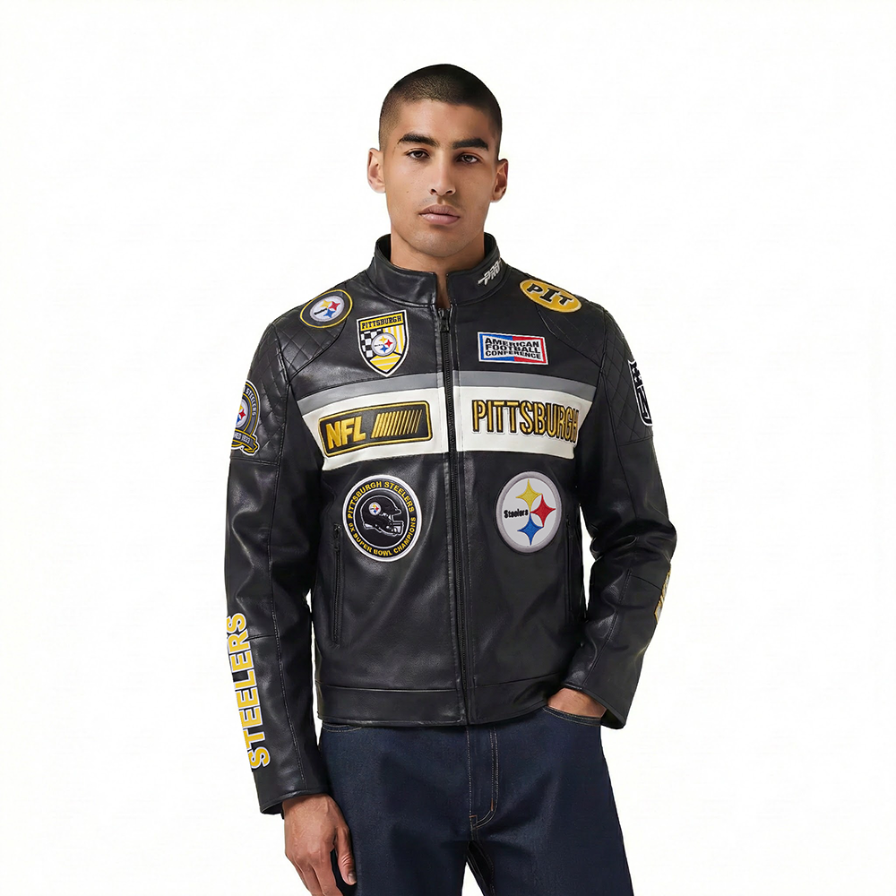 NFL PITTSBURGH STEELERS MEN'S MOTO JACKET (BLACK/WHITE)