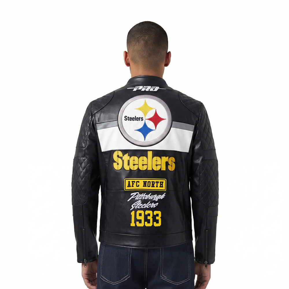 NFL PITTSBURGH STEELERS MEN'S MOTO JACKET (BLACK/WHITE)