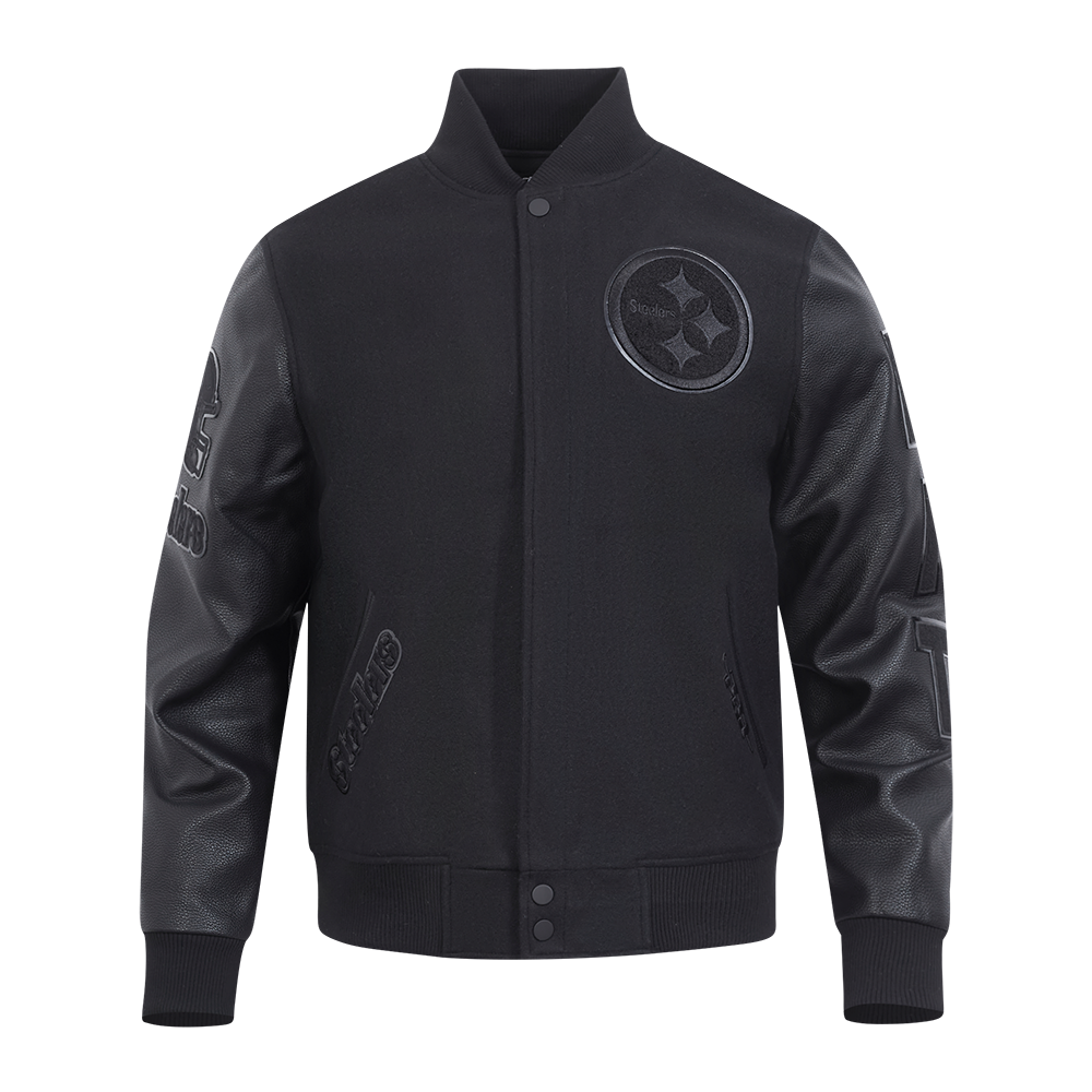 NFL PITTSBURGH STEELERS TRIPLE BLACK MEN'S WOOL VARSITY JACKET (TRIPLE BLACK MEN'S)