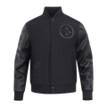 NFL PITTSBURGH STEELERS TRIPLE BLACK MEN'S WOOL VARSITY JACKET (TRIPLE BLACK MEN'S)