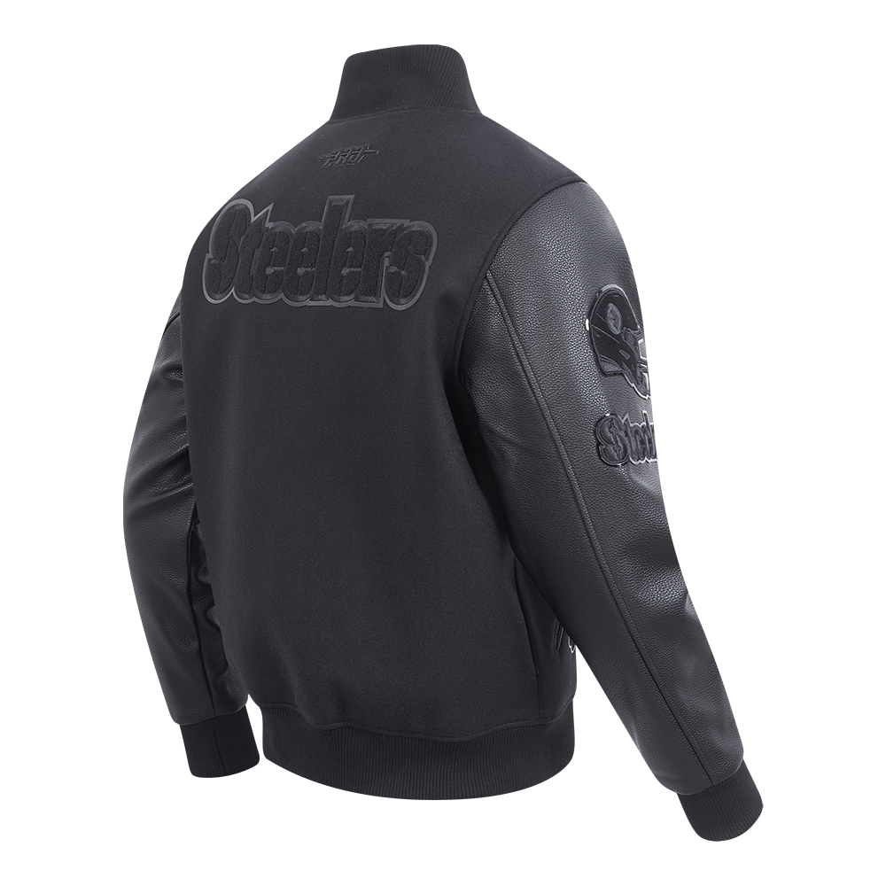 NFL PITTSBURGH STEELERS TRIPLE BLACK MEN'S WOOL VARSITY JACKET (TRIPLE BLACK MEN'S)
