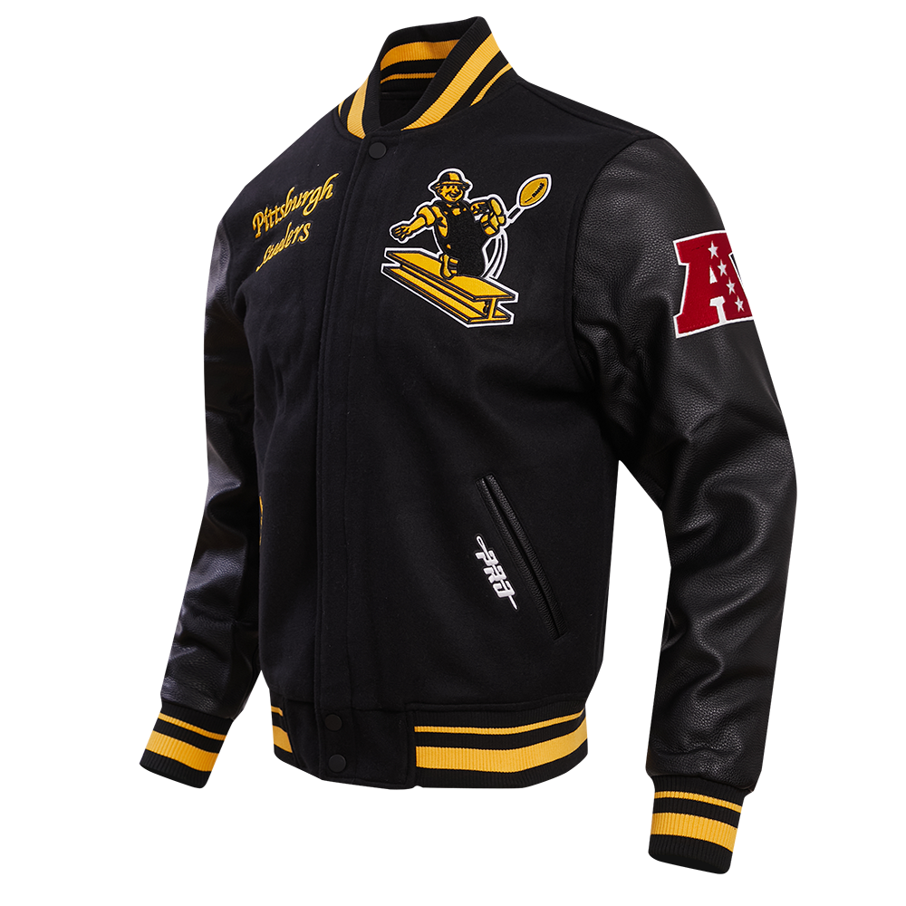 NFL PITTSBURGH STEELERS RETRO CLASSIC MEN'S RIB WOOL VARSITY JACKET (BLACK/YELLOW)
