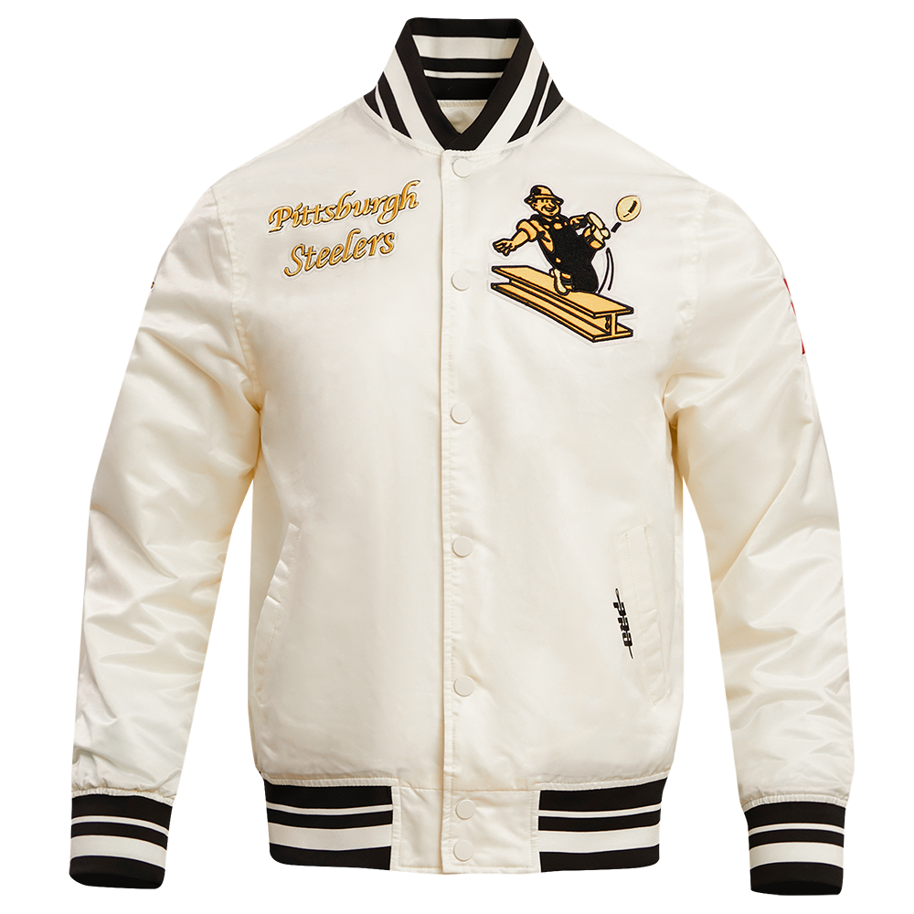 NFL PITTSBURGH STEELERS RETRO CLASSIC MEN'S RIB SATIN JACKET (EGGSHELL/ BLACK)
