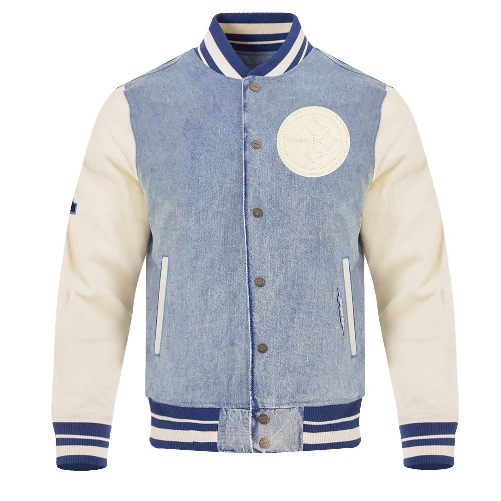 NFL PITTSBURGH STEELERS VARSITY BLUES BLOUSON COLLÉGIAL EN DENIM POUR HOMME (DENIM/LIN)