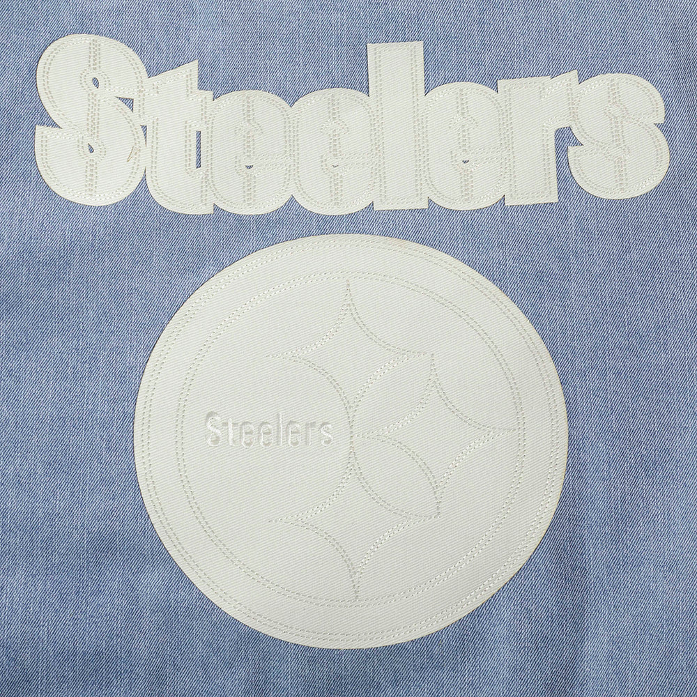 NFL PITTSBURGH STEELERS VARSITY BLUES MEN'S DENIM VARSITY JACKET (DENIM/LINEN)