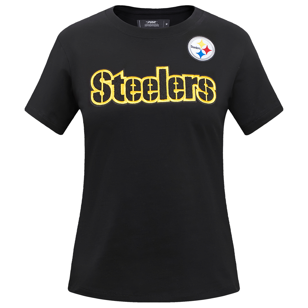 NFL PITTSBURGH STEELERS CLASSIC SHORT SLEEVE WOMEN'S SINGLE JERSEY SLIM FIT TEE (BLACK)