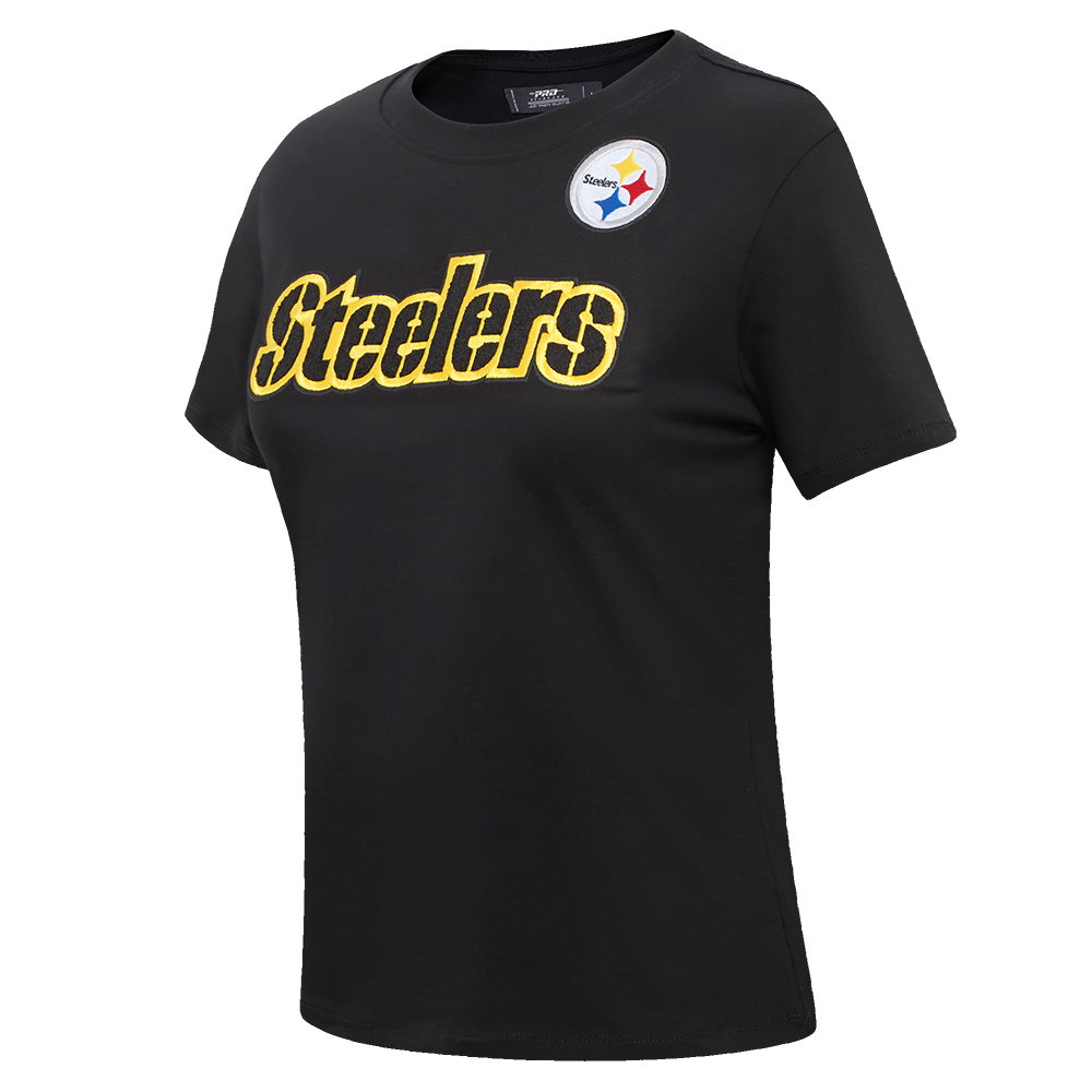 NFL PITTSBURGH STEELERS CLASSIC SHORT SLEEVE WOMEN'S SINGLE JERSEY SLIM FIT TEE (BLACK)