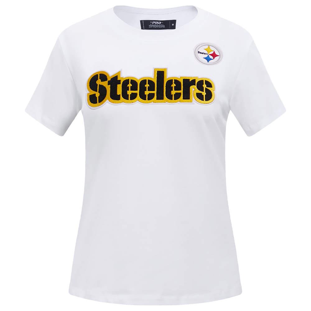 NFL PITTSBURGH STEELERS CLASSIC SHORT SLEEVE WOMEN'S SINGLE JERSEY SLIM FIT TEE (WHITE)