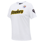 NFL PITTSBURGH STEELERS CLASSIC SHORT SLEEVE WOMEN'S SINGLE JERSEY SLIM FIT TEE (WHITE)