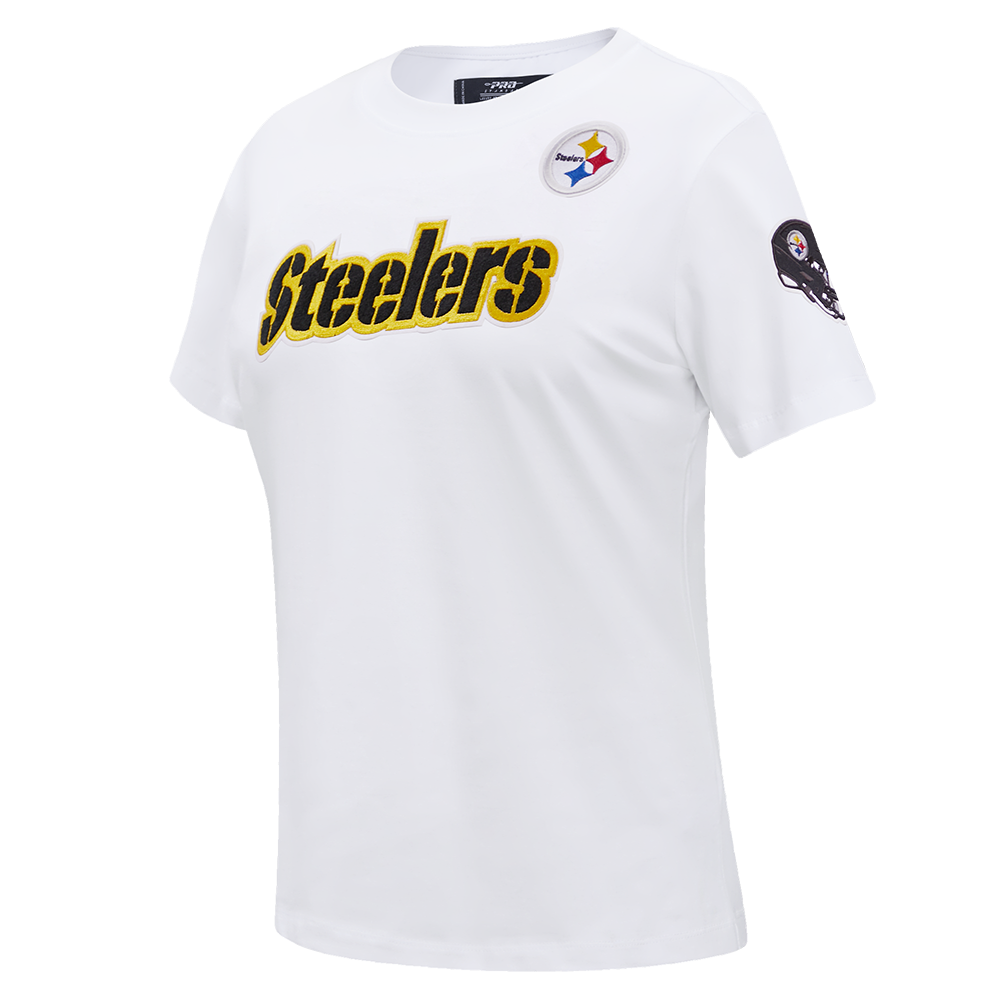 NFL PITTSBURGH STEELERS CLASSIC SHORT SLEEVE WOMEN'S SINGLE JERSEY SLIM FIT TEE (WHITE)