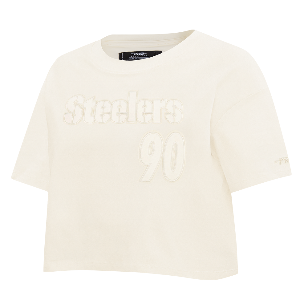 NFL PITTSBURGH STEELERS T.J. WATT #90 NEUTRAL WOMEN'S SJ BOXY TEE (EGGSHELL)