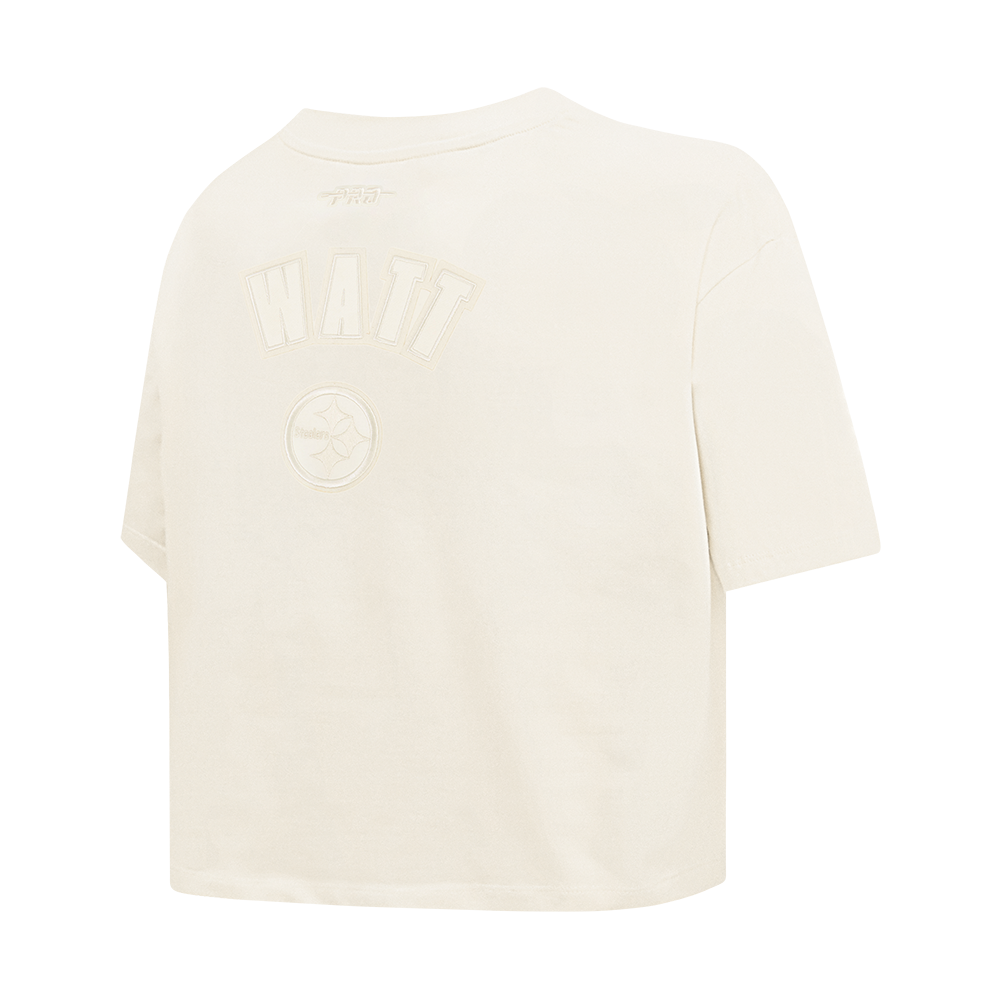 NFL PITTSBURGH STEELERS T.J. WATT #90 NEUTRAL WOMEN'S SJ BOXY TEE (EGGSHELL)